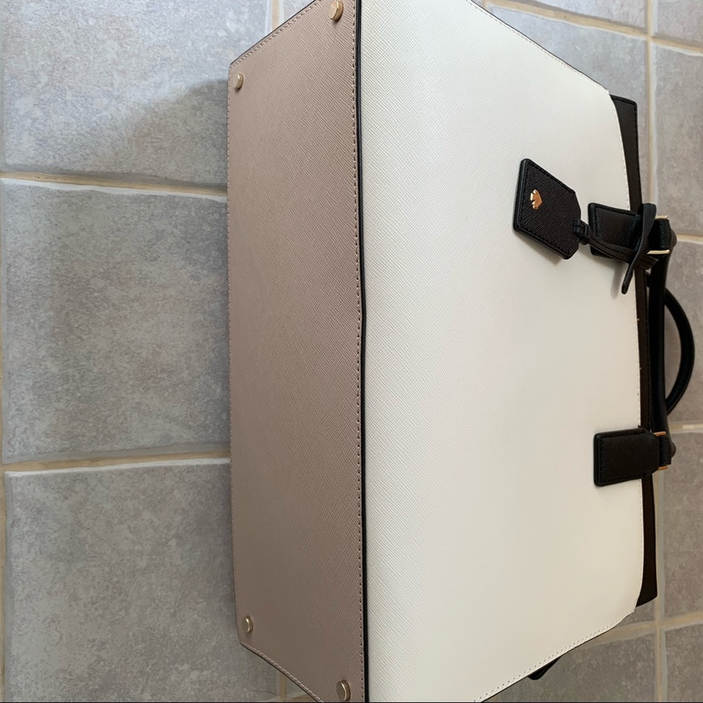 KATE SPADE LARGE CAMERON SATCHEL BEIGE BLACK BAG - Picture 4 of 7